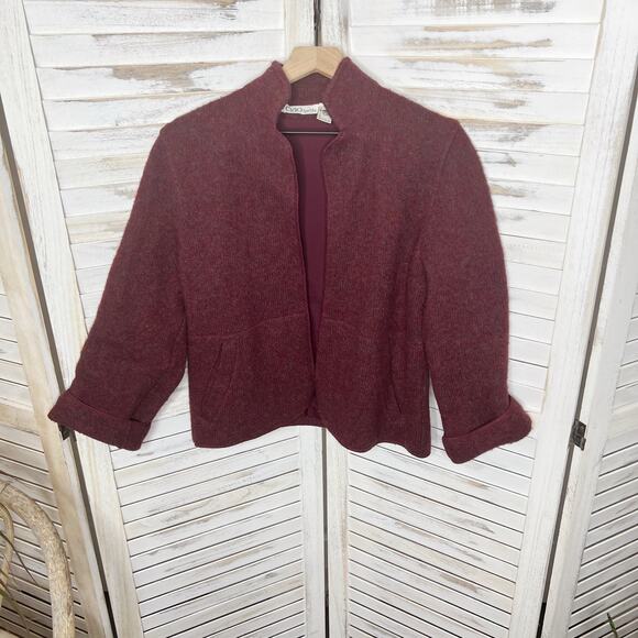 CIAO SPORT LTD VINTAGE Blazer Suit Jacket Shetland Wool Burgundy M Boxy Cropped - Picture 5 of 12
